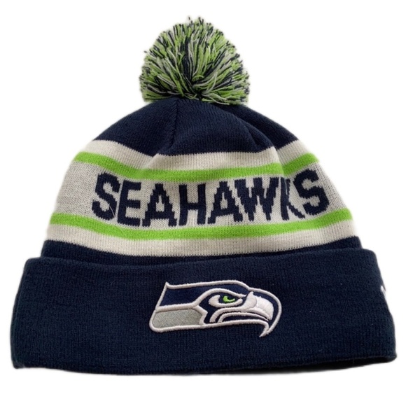 New Era Seattle Seahawks Winter Pom Hat NFL Washington Fleece Lined Unisex - Picture 1 of 3